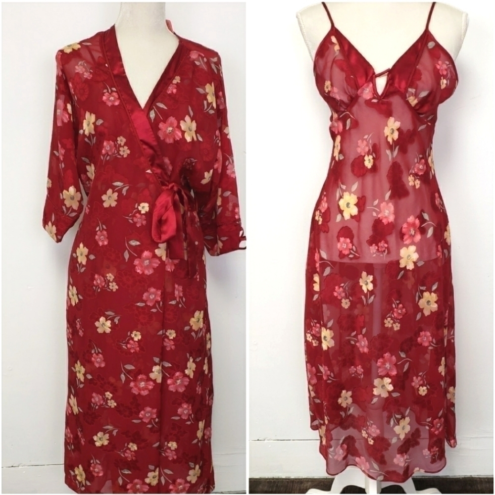 Secret Treasures Sheer Burnout Gown & Robe Set M